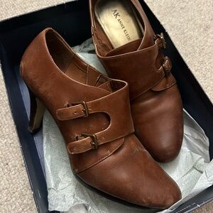 Anne Klein Women’s Brown Buckle Leather Heels
